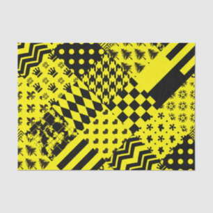 Yellow Black Mixed Patterns Patchwork Design Tissue Paper