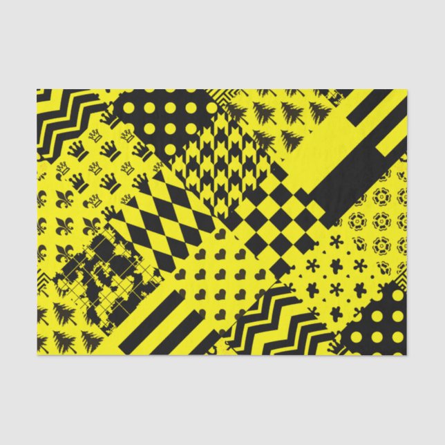 Yellow Black Mixed Patterns Patchwork Design  Tissue Paper (Front)