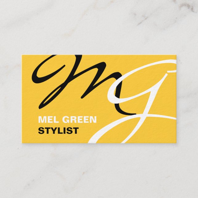 Yellow Black Modern Monogram Business Card (Front)