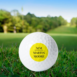 Yellow black monogram initials name golf balls