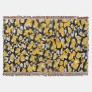 Yellow Black Mosaic Pattern Throw Blanket