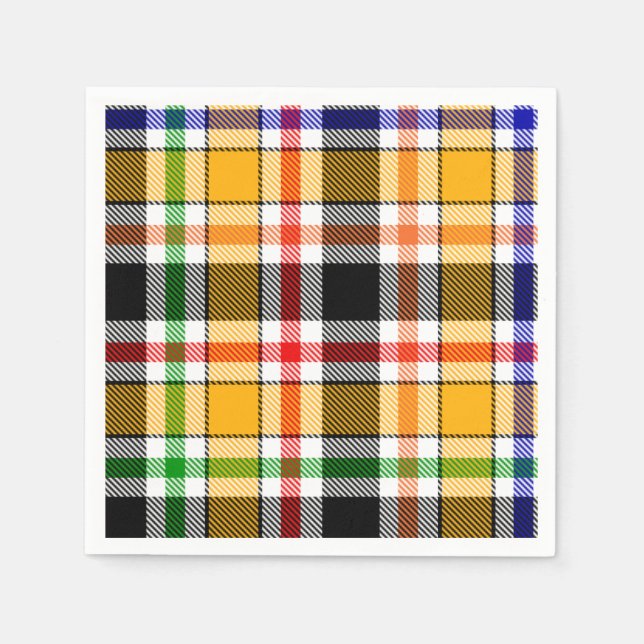 Yellow Black Multicolour Flannel Plaid Tartan Napkin (Front)