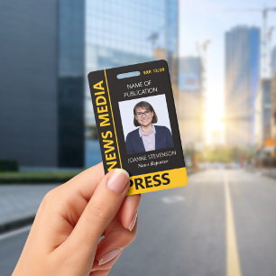 Yellow Black News Media Press Photo ID Badge