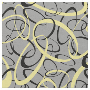 Yellow Black on Grey Retro Ovals Pattern Fabric