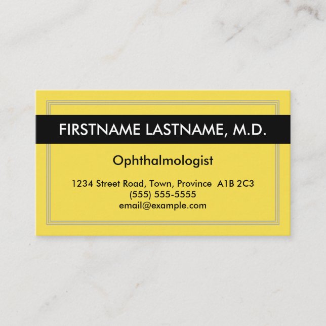 Yellow, Black, Ophthalmologist Business Card (Front)