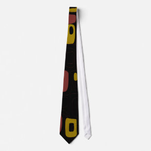 Yellow, Black, Orange Retro Abstract Art Tie