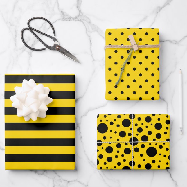Yellow/Black Patterns Wrapping Paper Sheet Set (Front)