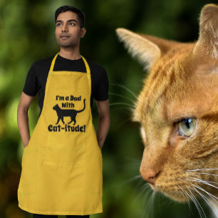 Yellow Black Personalised Dad With Cat-itude  Long Apron