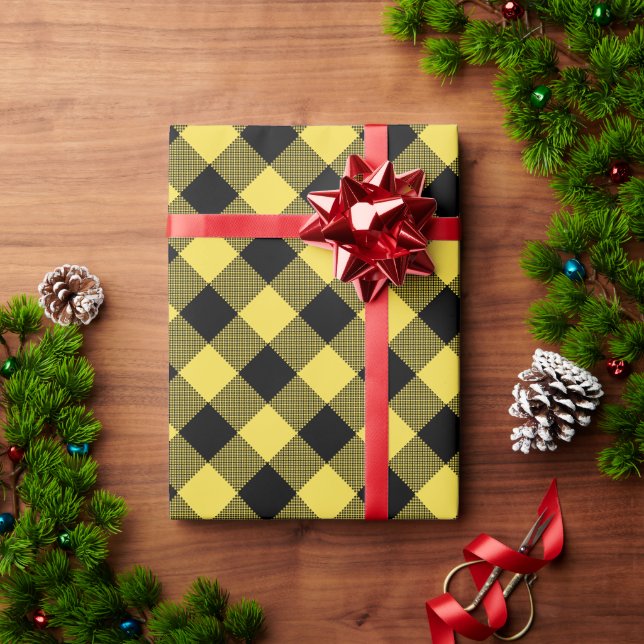 Yellow Black Plaid | Buffalo Checks Pattern Wrapping Paper (Holiday Gift)