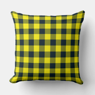Yellow Black Plaid Chequered Pattern Cushion