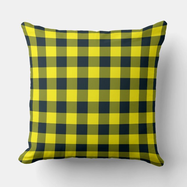 Yellow Black Plaid Chequered Pattern Cushion (Front)