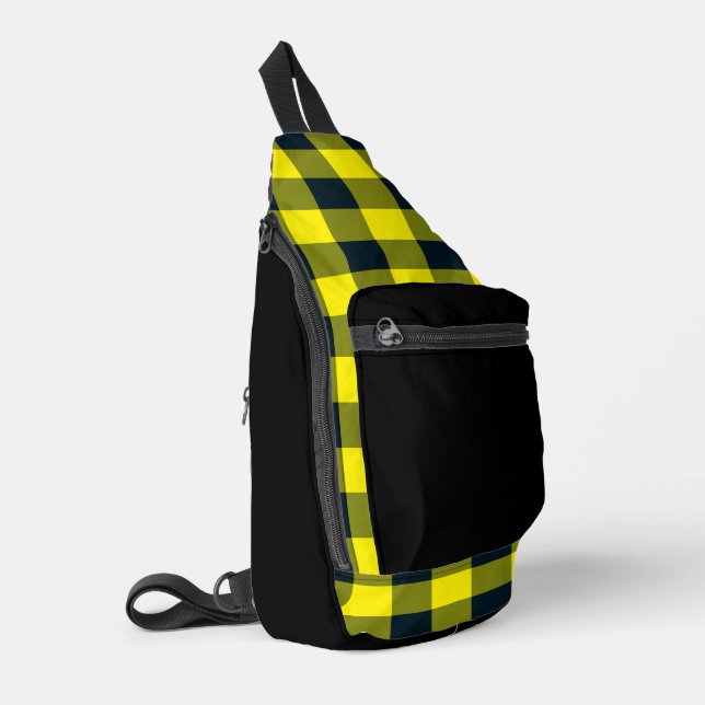 Yellow Black Plaid Pattern Sling Bag (Left Corner)
