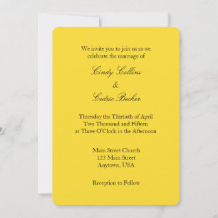 Yellow Black Plain Simple Wedding Invitation