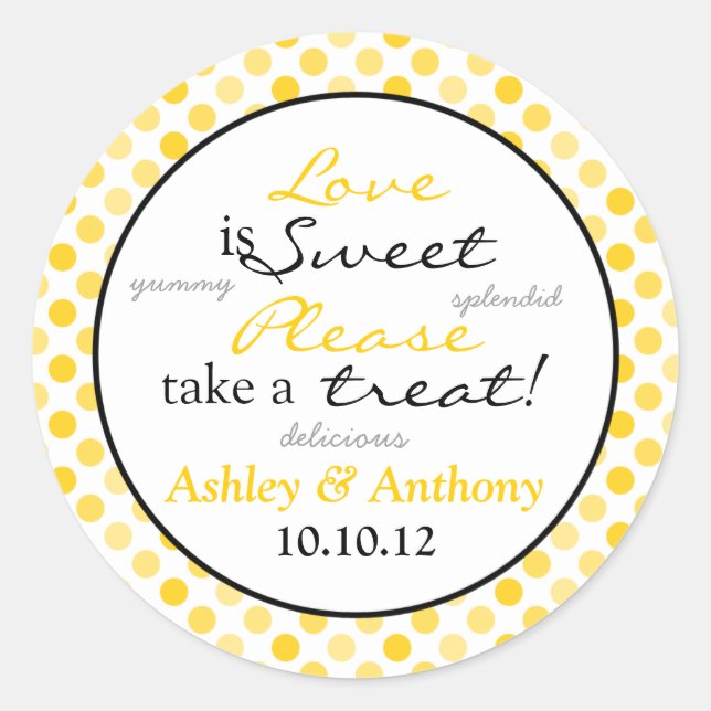Yellow Black Polka Dot Candy Buffet Stickers (Front)