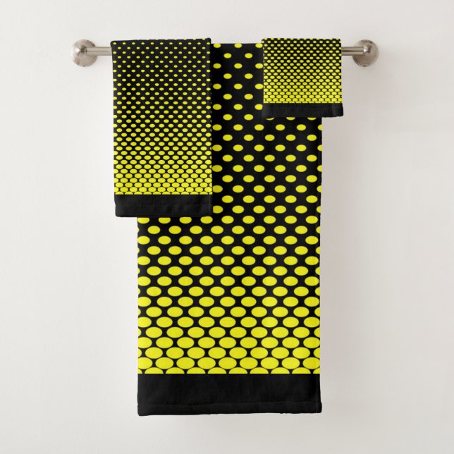 Yellow Black Polka Dot Halftone Background  Bath Towel Set (Insitu)