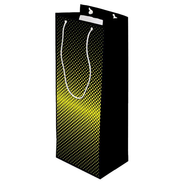 Yellow Black Polka Dot Halftone Background  Wine Gift Bag (Back Angled)