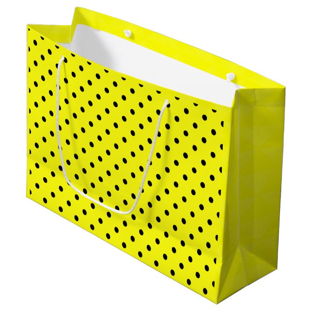 Yellow black polka dot large gift bag (Front Angled)