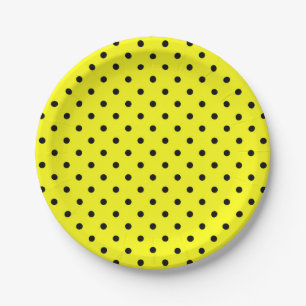 Yellow black polka dot paper plate