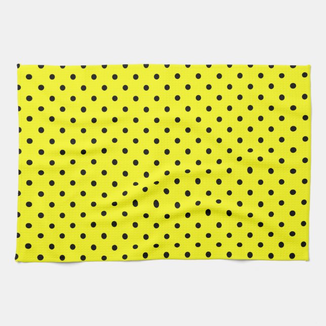 Yellow black polka dot tea towel (Horizontal)