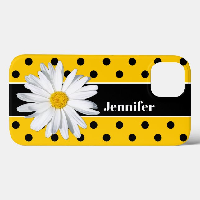 Yellow, Black Polka Dots, Daisy Flower iPhone Case (Back (Horizontal))