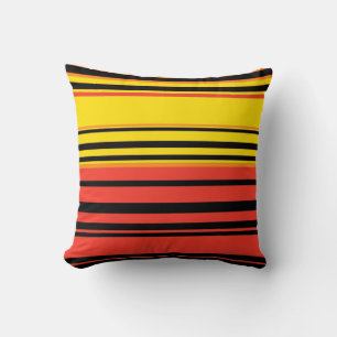 Yellow Black Red Stripes Pattern Cushion