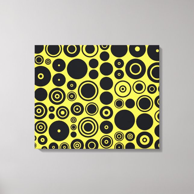 Yellow, Black Retro Circles 2 Wrapped Canvas (Front)