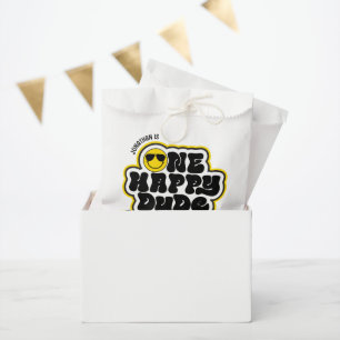 Yellow Black Retro One Happy Dude 1st Birthday Favour Bags