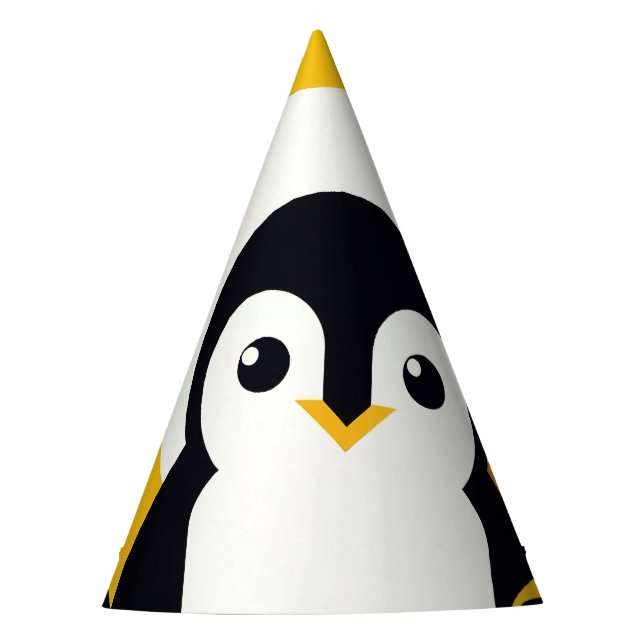 Yellow Black Retro Penguin In Geometry Pattern Party Hat (Front)