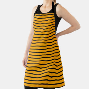 Yellow Black Retro Stripe Pattern Apron