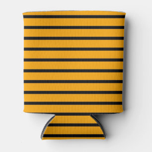 Yellow Black Retro Stripe Pattern Can Cooler