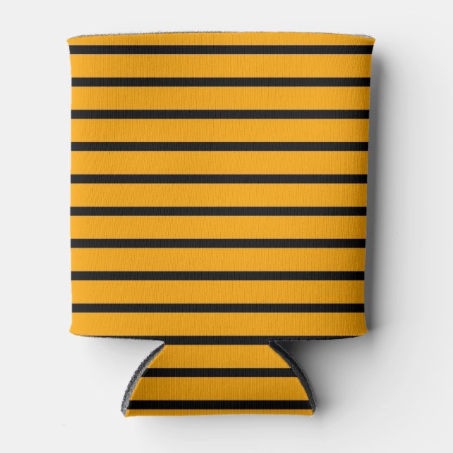 Yellow Black Retro Stripe Pattern Can Cooler (Front)