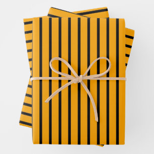 Yellow Black Retro Stripe Pattern Wrapping Paper Sheet