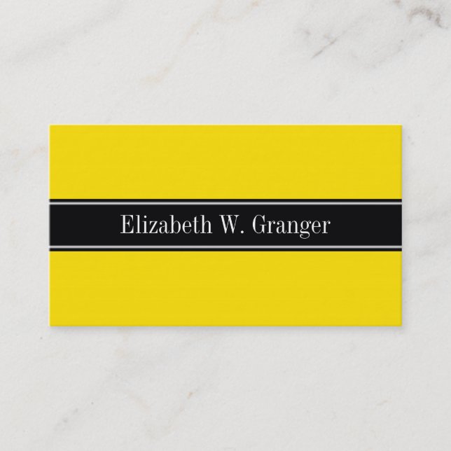 Yellow, Black Ribbon Name Monogram Business Card (Front)