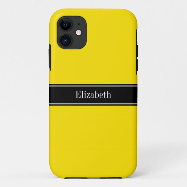 Yellow, Black Ribbon Name Monogram Case-Mate iPhone Case (Back)