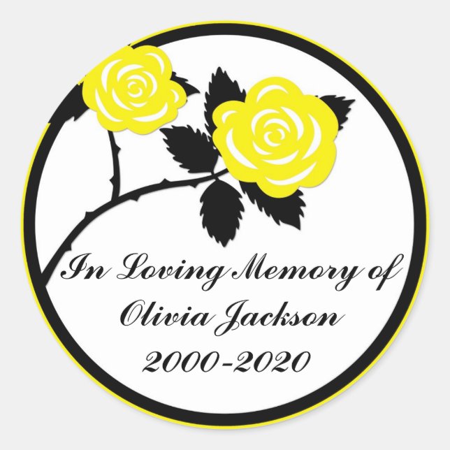 Yellow black roses customisable sympathy stickers (Front)