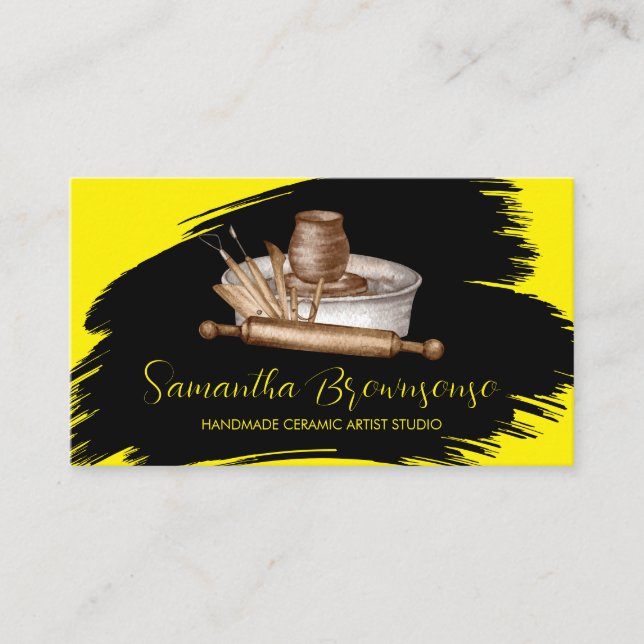 Yellow Black Shop Pottery Ceramic Clay Business Card (Front)
