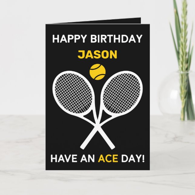 Yellow-black, simple tennis customisable card (Front)