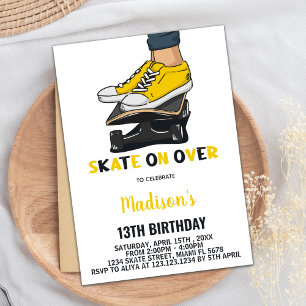 Yellow Black Skateboards Birthday Invitations
