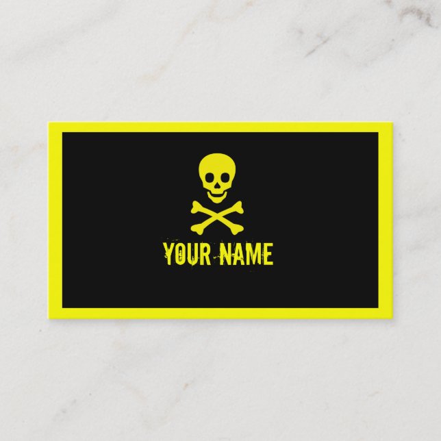 Yellow black skull crossbones customisable cards (Front)