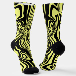 Yellow Black Socks Abstract Waves Custom Colours