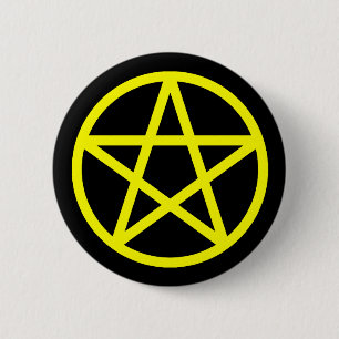 Yellow Black Solid Pentacle Button