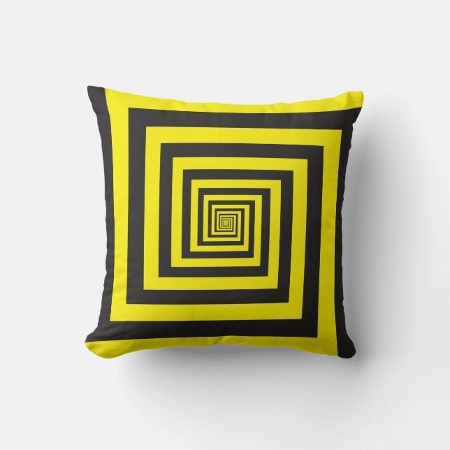 yellow black square spyral cushion (Front)