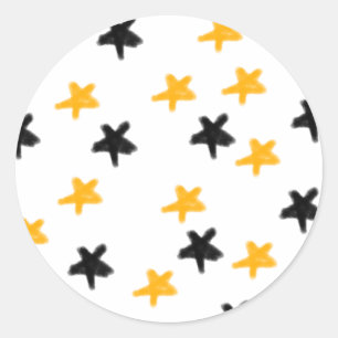 yellow black stars add birthday date name classic round sticker
