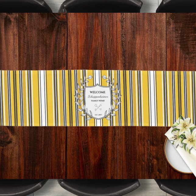 Yellow Black Stripe Family Crest Welcome Home Long Table Runner (Creator Uploaded)