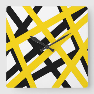 Yellow Black Stripe Geometric Square Wall Clock
