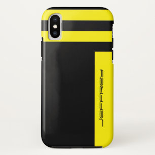 Yellow & Black Stripe Minimalist Simple Name Tough iPhone X Case