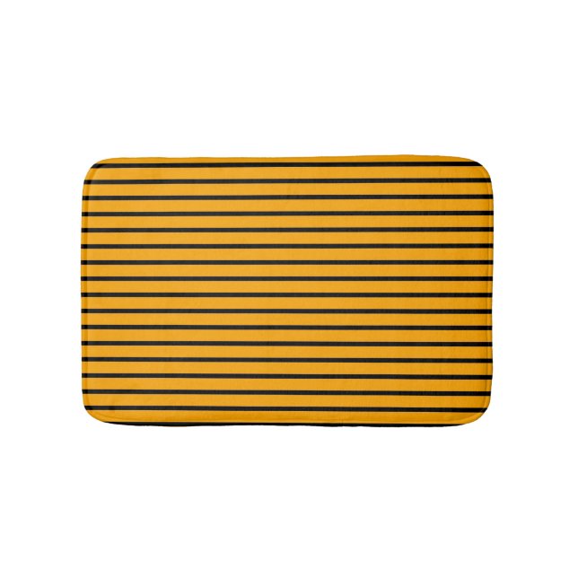 Yellow Black Striped Chic Modern Vertical Lines Bath Mat (Front)