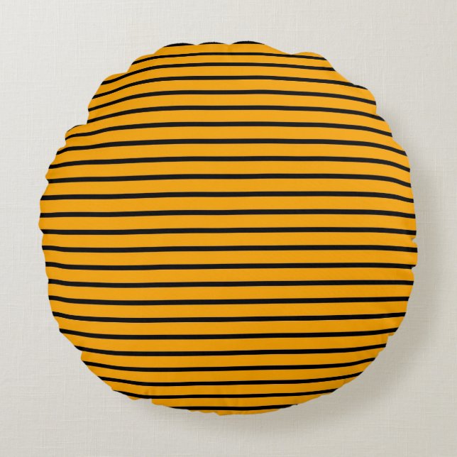 Yellow Black Striped Modern Stylish Pattern Round Cushion (Front)