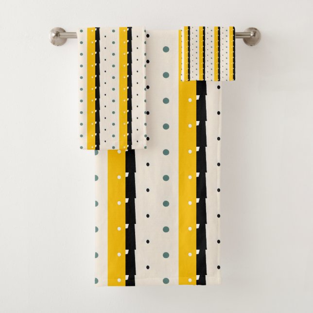 Yellow Black stripes Bath Towel Set (Insitu)