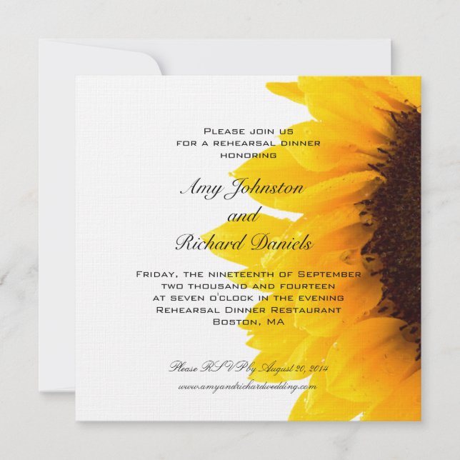 Yellow Black Sunflower Rehearsal Dinner Invitation (Front)